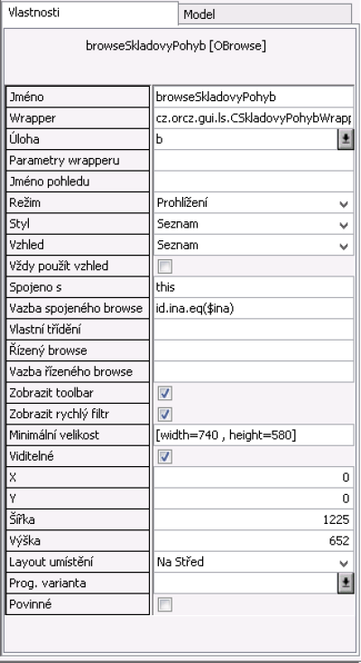 Vlastnosti vloženého browse