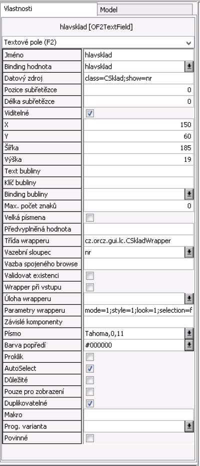 Vlastnosti textového pole s proklikem