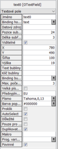 Vlastnosti druhého pole obsahující subřetězec