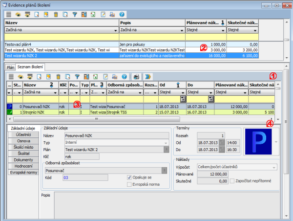 Záložka školení Záložka školení
