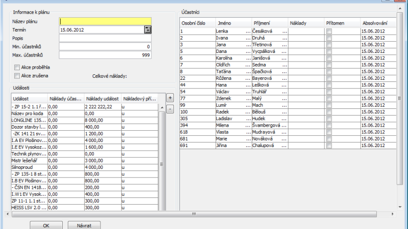 Detail hromadného plánování Detail hromadného plánování
